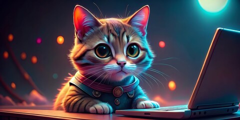 cat with laptop