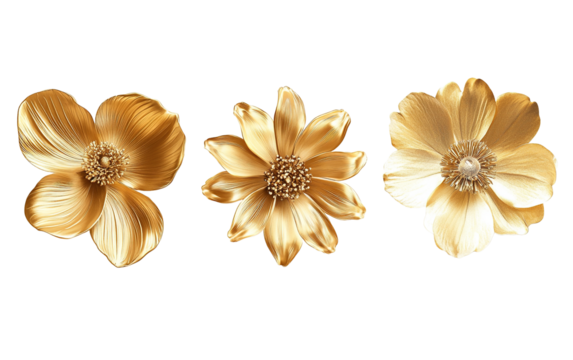 Set gold flower on transparent background, png	 - Powered by Adobe