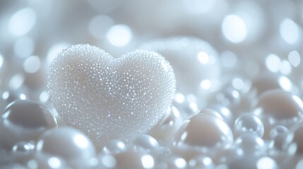 Fototapeta premium Frosted Heart-Shaped Jewels on Sparkling Surface - Delicate frosted heart-shaped jewels resting on a sparkling surface, capturing the essence of love and purity.
