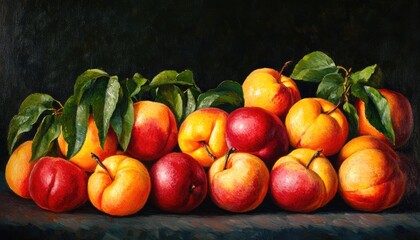 Oil painting depicting a variety of nectarines