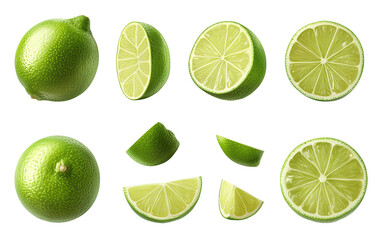 Set of Lime Lime half slice piece on transparent background, png	