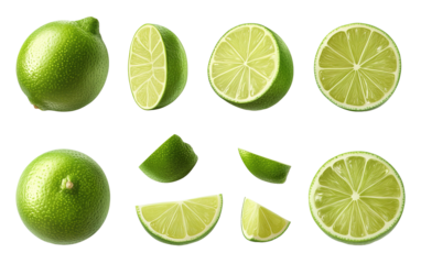 Set of Lime Lime half slice piece on transparent background, png	