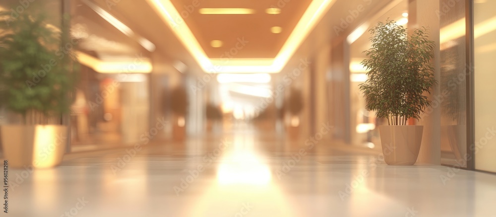 Poster 3d rendering of an abstract blurred shopping mall interior for background usage