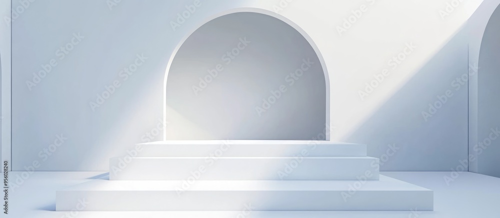 Poster 3d rendering of an abstract surreal image featuring an empty space for product display on a white ba