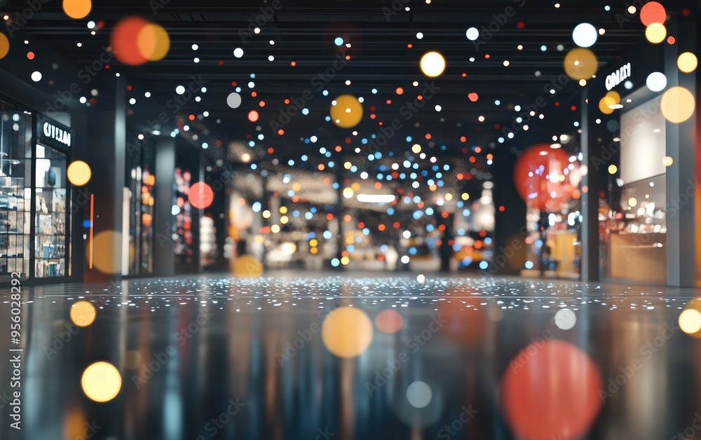 Poster 3d rendering of a vibrant bokeh effect in a retail environment