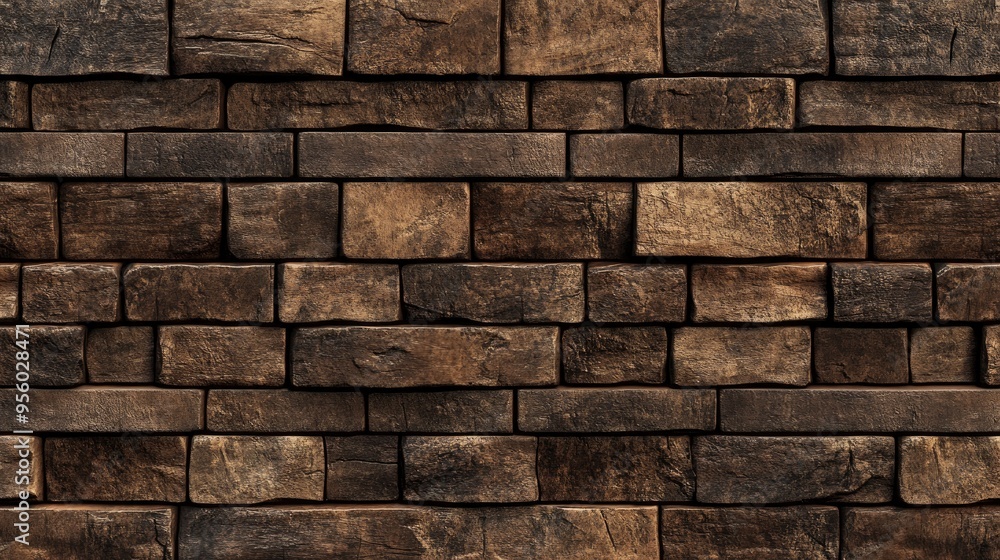 Poster 3d rendering of a horizontal brown brick wall suitable for background and copy space