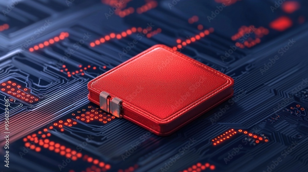 Poster red book on circuit board.