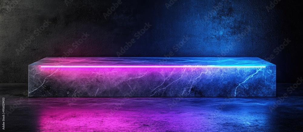 Poster 3d rendering of a grey marble tabletop against a dark black cement stone background creating a rusti