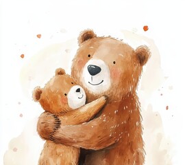 A heartwarming illustration of a bear hugging its cub, symbolizing love and family bonding in nature.