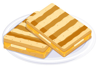 Kaya Toasts Plate - Singaporean Cuisine Vector Art 