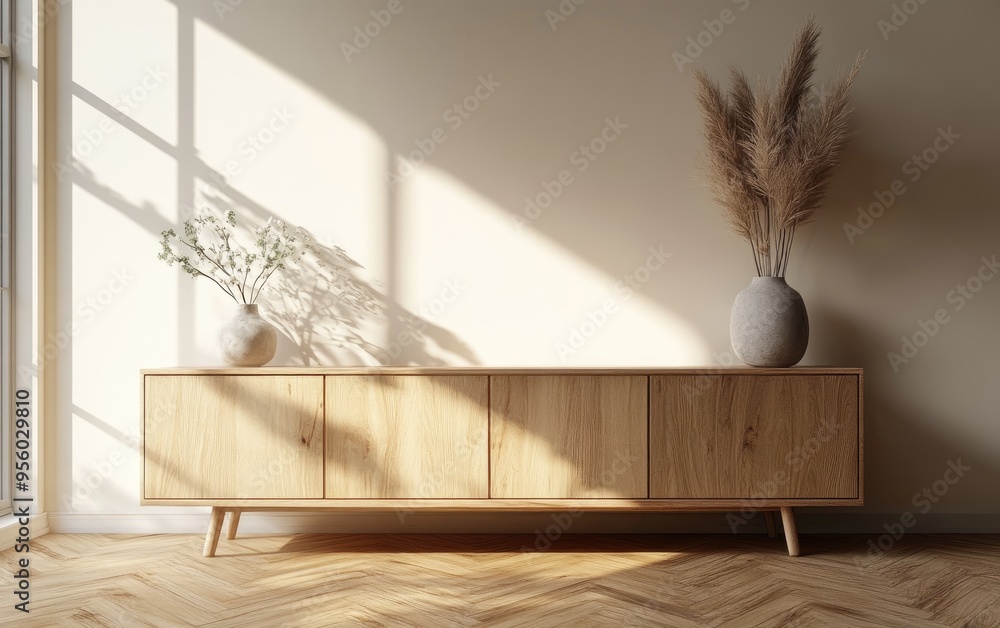Poster 3d rendering of a stylish sideboard design