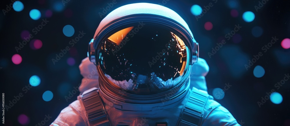 Poster 3d cartoon depiction of an astronaut featuring a science fiction style with vibrant and elegant colo