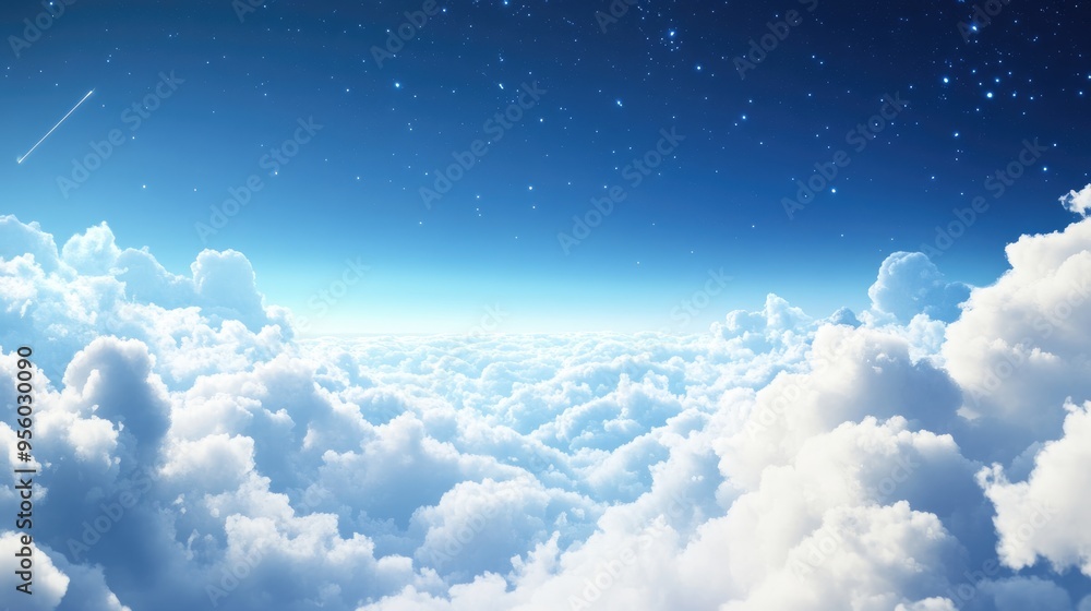 Fototapete cloudy skies and horizon in a 3d cartoon rendering showcasing infinite space and an atmospheric view