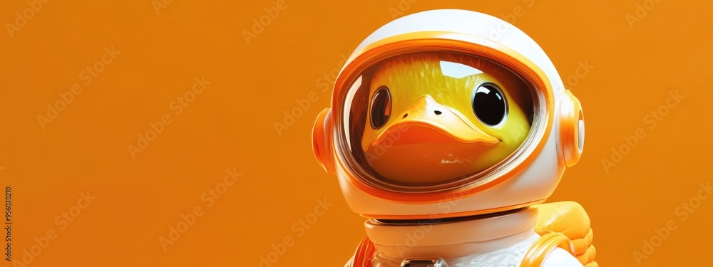 Aufkleber 3D cartoon rendering depicting a duckling in a space helmet Hand drawn portrait of an astronaut