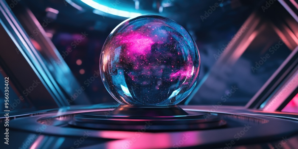 Aufkleber Sci fi background featuring a crystal ball in a 3D cartoon rendering
