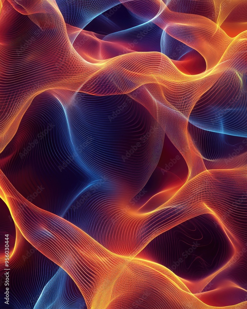 Fototapete Wavy abstract background in a computer generated line art style