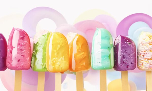 Colorful Popsicles on White Background