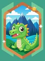 Friendly Green Dragon in a Mountainous Landscape