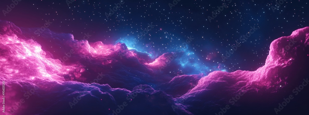 Aufkleber 3D cartoon rendering featuring a nebula illuminated by a distant star field in outer space