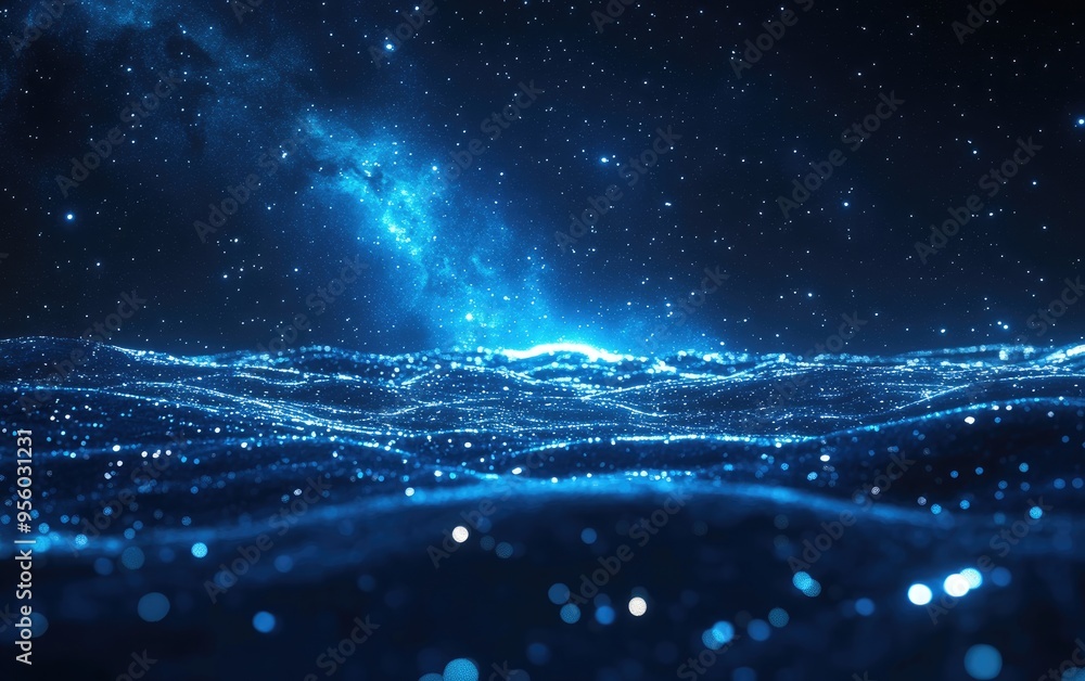 Aufkleber night starry sky with a bright blue galaxy in a horizontal 3d cartoon rendering illustration of the 