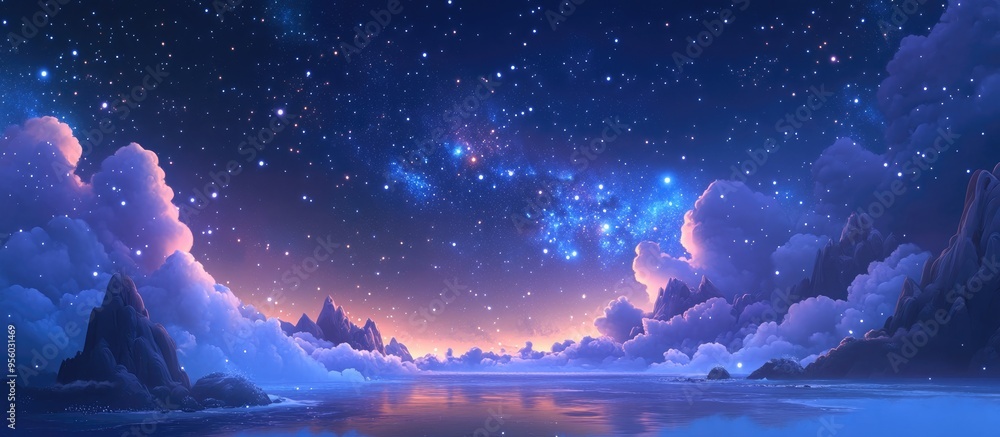 Aufkleber beautiful night sky stars and galaxy in a 3d cartoon rendering showcasing themes of space science an