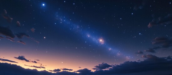 Naklejka premium Beautiful night sky featuring a 3D cartoon rendering of the Milky Way LMC galaxy and SMC galaxy