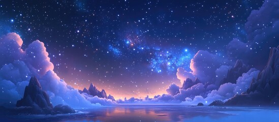 Beautiful night sky stars and galaxy in a 3D cartoon rendering showcasing themes of space science and education