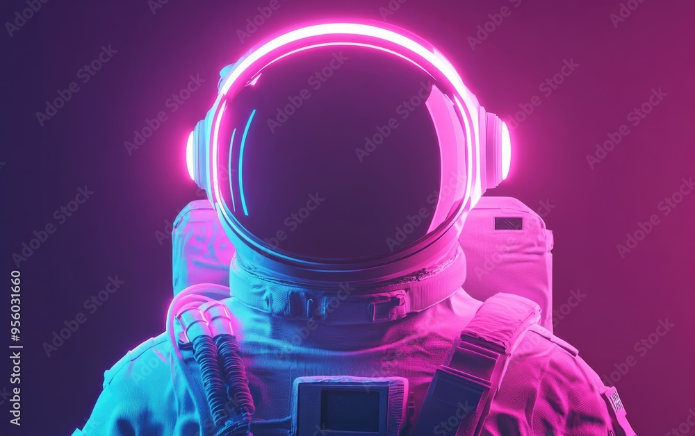 Aufkleber futuristic astronaut in a neon background featuring a retrowave style 3d illustration advanced techn