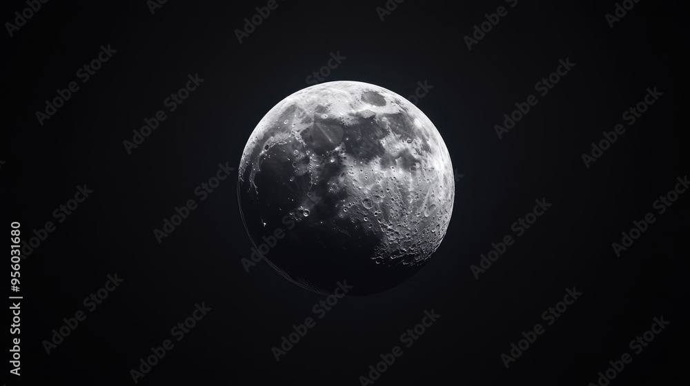 Aufkleber isolated on a black background the half moon is depicted in a 3d cartoon rendering