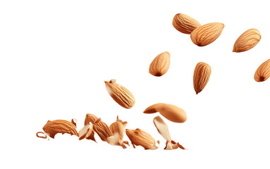 Obraz premium Tasty almonds falling on transparent background, png 