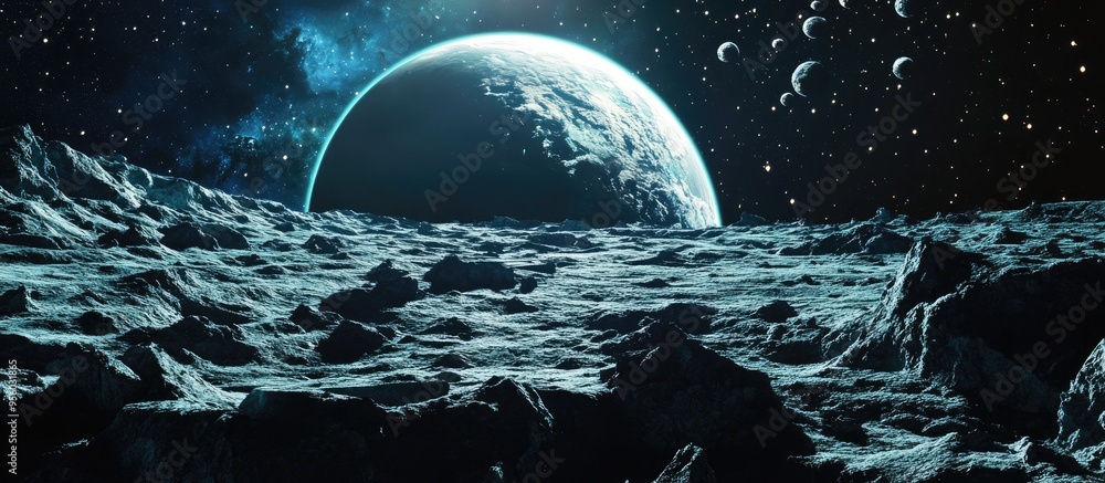 Poster deep space depicted in a 3d cartoon rendering showcasing a science fiction cosmos