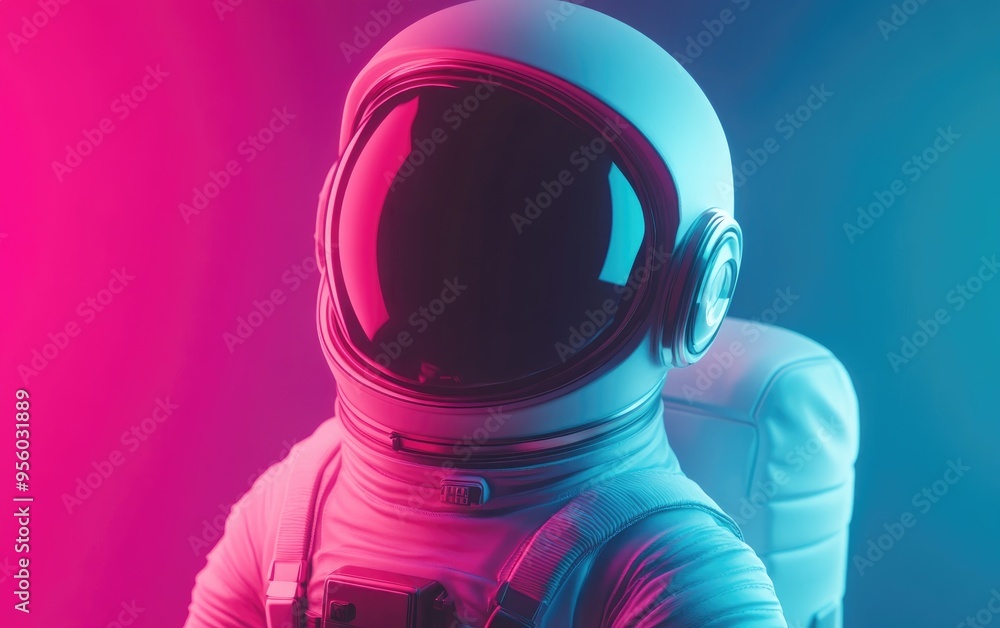 Poster cartoon rendering of a 3d astronaut