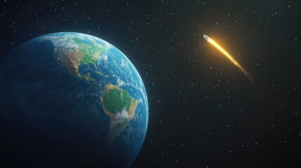 Obraz premium Cartoon style 3D rendering of Earth and a comet
