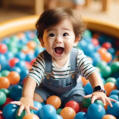 Obraz premium A toddler playing in a ball Beautiful child lifestyle