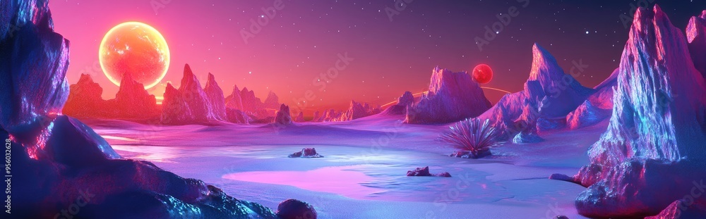 Poster life on another planet in 3d cartoon rendering mixed media