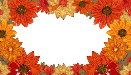 Obraz premium Frame with autumn flowers, isolated on transparent background