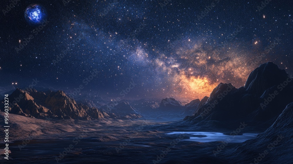 Aufkleber 3d cartoon rendering showcasing the milky way while exploring new outdoor destinations