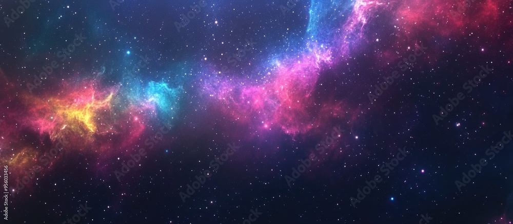 Poster Vibrant and bright multicolor starfield in a deep space nebula featuring stars and star clusters showcasing an infinite outer space background with nebulae and celestial bodies 3D render of a cart