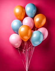 Bunch of bright balloons isolated on pink background