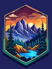 Mountainous Landscape with Sunset and River