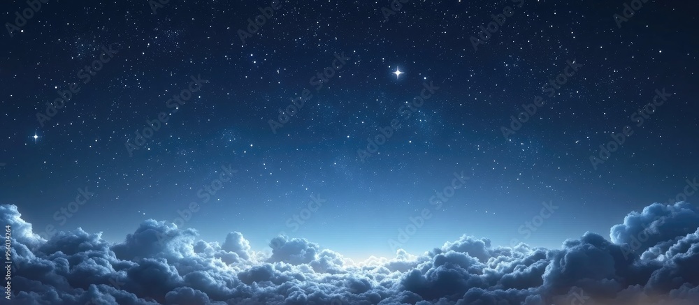 Poster night sky with clouds and stars in 3d cartoon rendering
