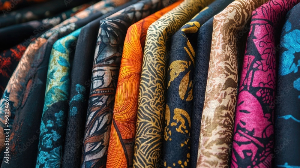Poster textile designers utilize diverse materials colors and methods to create unique printed fabrics