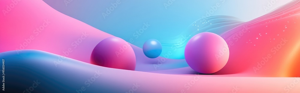 Poster futuristic illustration in abstract style with gradient background presented in 3d cartoon rendering