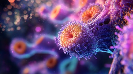 Fototapeta premium Microscopic View of a Cell with Purple and Orange Hues
