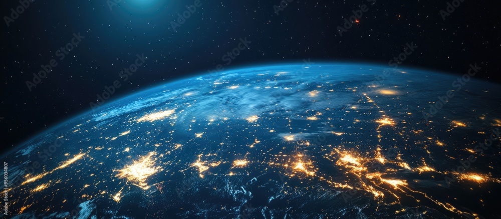 Aufkleber 3d cartoon representation of a spherical earth at night in outer space showcasing city lights and th