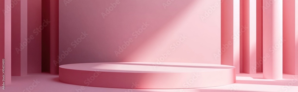 Poster minimalist podium with a pink backdrop for product presentation abstract scene created in 3d for pro