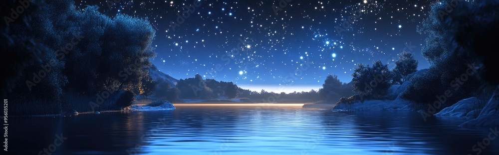 Aufkleber the stars above the river in a 3d cartoon rendering