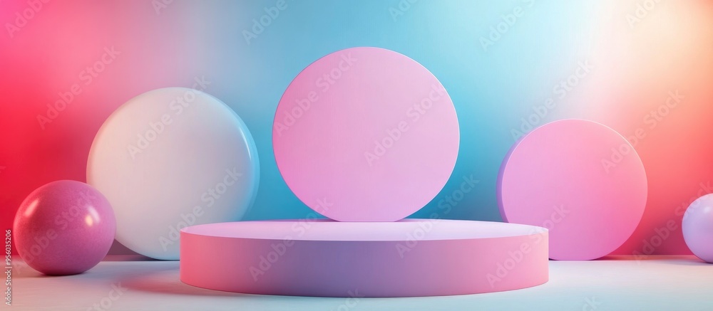 Poster Abstract background featuring geometric podium shapes for product presentation or celebration 3D rendering
