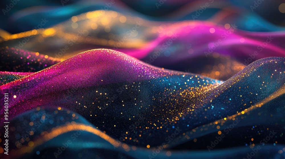 Poster elegant multicolored abstract background featuring shimmering glitter and flowing wave patterns