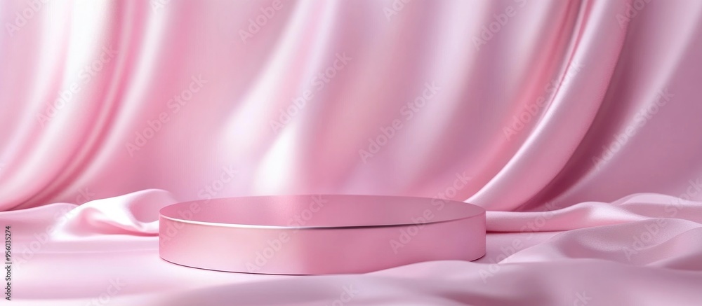 Poster pink metallic podium on a soft background setting for showcasing beauty products 3d rendering